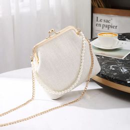 Small Shell Shape Bag For Women Pearls Handle Ladies Purses and Handbag Kiss Lock Chain Strap Crossbody Mini Messenger 240509