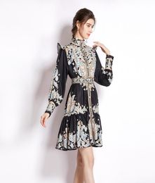 Lantern Sleeve Printed Classic Shirt Dress Woman Designer Spring Autumn Lapel SingleBreasted Slim ALine Dresses 2022 Runway Wome1819588