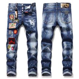 Hot Sales Men Jeans Hole Light Blue Dark Grey Long Pants ITALY Brand Mans Trousers Streetwear Denim Skinny Slim Straight Jean D 2 Biker