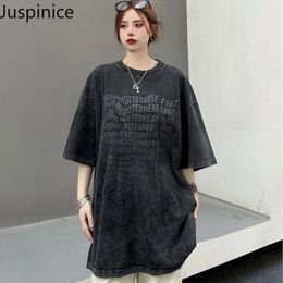 Women's T Shirts Fashion Retro Washed Distressed Twisted Letter Printed T-shirt High Street Loose Casual Short-sleeved Top Female Clothes