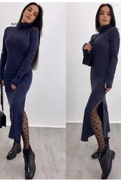 Casual Dresses Spring Autumn Dress Women Solid Turtleneck Knit Long Sleeve Sexy Bag Hip Female Bottoming Vestidos