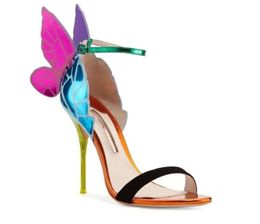 patent leather Ladies 10 high heel sandals buckle Rose solid 3D butterfly ornaments Sophia Webster peep-toe colou b8b