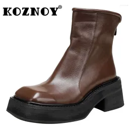 Boots Koznoy 6.5cm Luxury Genuine Leather Platform Wedge Fashion High Moccasins Retro Autumn Women Knee Pump ZIP Spring Shoes