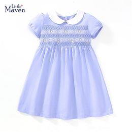 Little maven Kids Clothes Summer Princess Blue Dress for toddler Girls Children's Clothes Cartoon Embroidery Flowers Cotton 240520