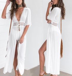 Women Beach Cover Up Tunic Lace White Long Pareos Bikini Sarong Bathing Suit Kaftan Dress Beachwear Women039s Swimwear1513880