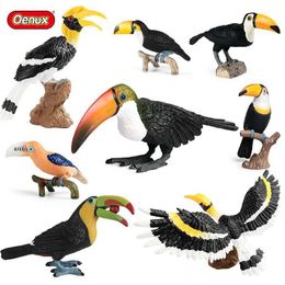 Novelty Games Oenux Garden Bird Figurines Snowy Owl Toucan Bucerotidae Animals Model PVC Action Figures Collection Toys For Kids Birthday Gift Y240521