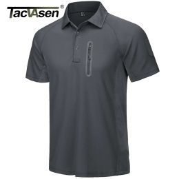 TACVASEN Summer Quick Dry Tactical T-shirt with Zipper Pockets Men's Short Sleeve Golf Polos T-shirts Fishing Hiking Top Tees