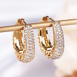 Hoop Earrings Luxury Paved CZ For Women Gold Color Hollow Out Design Temperament Female Ear Accessories Fashion Jewelry