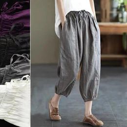 Women's Pants 2024 Arrival Summer Arts Style Women Cotton Linen Ankle-length Casual Loose Elastic Waist Bloomers V662