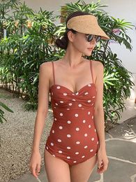 Women's Swimwear South Korea Square Collar 2024 Ladies One Piece Backless Polka Dot Swimsuit Women Bikini Designer