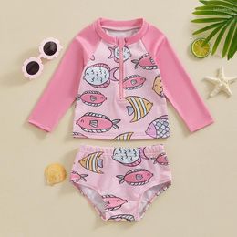 Clothing Sets Toddler Baby Girl Swimsuit Two Piece Long Sleeve Rash Guard Tropical Fish Zipper Bathing Suit Beach Swim Wear