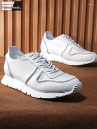 Casual Shoes Mens Fashion White Lace Up Genuine Leather Sneakers Vintage Ventilation Comfortable Thick Bottom Jogging Male