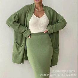 Work Dresses Women Knit Sweater Cardigan Skirt Two Pieces Set Loose Casual Autumn Knitted Blouse Dress Suit Office Lady Pullover Knitwears