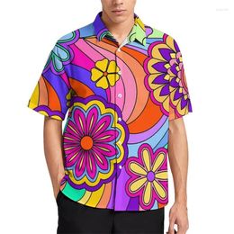 Men's Casual Shirts Summer Harajuku 3D Floral Printing Coloful Flowers Graphic Short For Men Fashion Funny Clothing Y2k Cool Tops