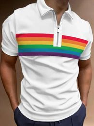 Rainbow Striped Printed Polo Shirt Summer Design Golf Shirts for Men Multicolor Fashion Tops Casual Outdoor Oversized Clothing 240521