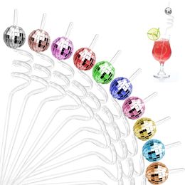 Colourful Mirror Disco Ball Straws 70s Mini Disco Plastic Drinking Straw Disco Party Decorations for Home Bar Holiday Wedding Birthday Supplies