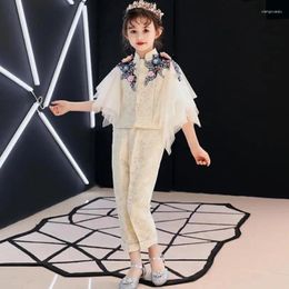 Clothing Sets Luxury Girls Blazers Suit Lace Embroidery Beading Kids Pageant Gown Birthday Costume Appliques Fashion Evening Dress L47