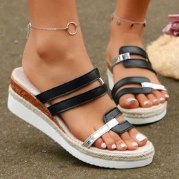 Slippers Fashion White Womens Slip-On Flip Flops Summer Designer Large Size Slipper Wedge Sandals Ladies Platform Shoes Zapatos De Mujer H240521