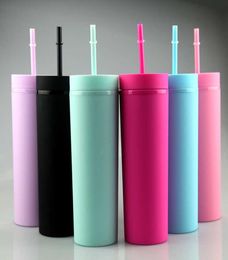 Acrylic skinny tumblers 16oz Matte Colored Tumblers with Lids Straws Double Wall Plastic Vinyl Customizable DIY Gifts sea 6453722