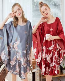 Womens Robes Sexy Sleeping Wear Silk Pyjamas Ladies Summer Bat Sleeve Nightdress Female Large Size Dresses 20192221969