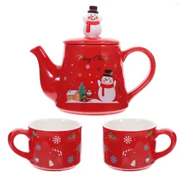 Dinnerware Sets Snowman Water Bottle Home Tea Pot Christmas Ceramic Cup Teaware Office Themed Retro Teapot Kettle