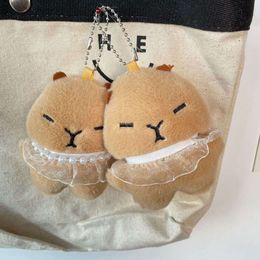 3PCS Cartoon Tutu Capybara Fashion Soft Stuffed Plush Doll Keychain Toys Guinea Pig Pendant Birthday Gift