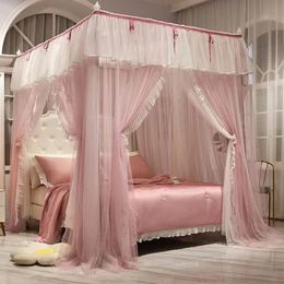 Advanced Double Layer Mosquito Net Beautiful Pink Mosquito Net Family Bedroom Princess Style Three Door Bed Curtain No Bracket 240521