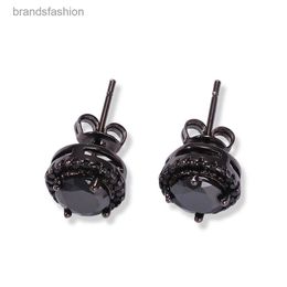 Hip Hop Ear Stud New Four-Claw Black Ear Nails Circular Square Transparent Zircon Gold Plated Earrings For Men women