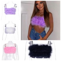 Women's Tanks Clubwear Fluffy Mini Crop Top Elegant Spaghetti Strap Feather Plush Tube Solid Colour Camisole Tank Going Out