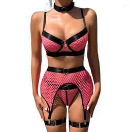 Women's Swimwear Bikini Fashion Sexy Lingerie Four Pieces Large Mesh Stitching With Steel Ring Halter Classic