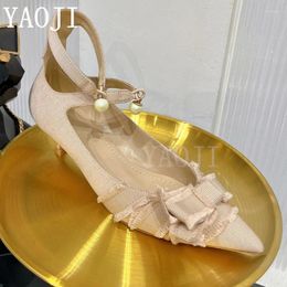 Dress Shoes Nude Pink Pointy Wrap Toe Kitten Heel Women Ankle Buckle Gladiator Sandals Summer Sexy Luxury Gem Party Woman