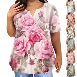 Women's T Shirts Fashion Plus Size T-Shirts Casual Short Sleeve Round Neck Shirt Floral Printed T-shirt With Pockets Ropa De Mujer