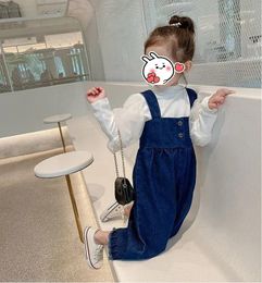 Trousers Girl Pants 2024 Spring Autumn Korean Fashion Style Denim Overall Baby Solid Casual Wide Leg Children Clothes