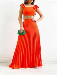 Work Dresses White Knit Two Piece Women Sets Fall Ribbed Tank Top And Pleated Maxi Skirt Suits For Long Dress Summer