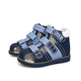 Children Orthopaedic Shoes For Flat Feet Summer Kids Footwear Closed Toe Boys Girls Leather Sandals With Ankle Support 240516