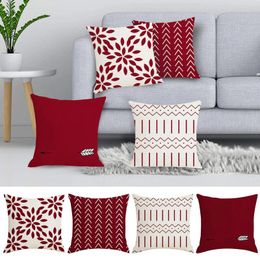 Pillow Geometric Figure Cover Linen Simple Red Sofa