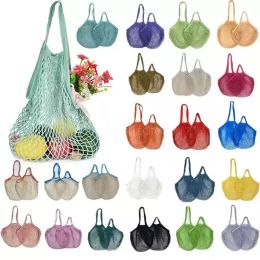 Örgü çantalar yıkanabilir yeniden kullanılabilir pamuklu bakkal net dize alışveriş çantası eko pazar tote meyve sebze portatif portatif kısa ve uzun saplar 0521