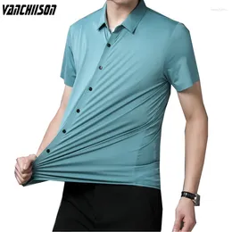 Men's Casual Shirts Elastic Fabric Seamless Men Shirt Tops For Summer Short Sleeve Solid Business Smart Male Fashion 00804