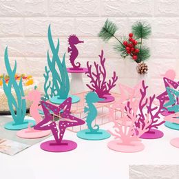 Party Decoration 2Pcs Mermaid Coral Sea Seahorse Diy Felt Decor Table Desktop Ornament Childrens Birthday Baby Shower Supplies Drop Dhknt
