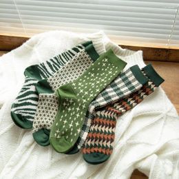 Women Socks Spring And Autumn Long Plaid Cotton Tall Retro Pile Stockings