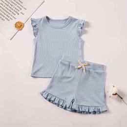 Clothing Sets Summer casual fashion Sleeveless ruffle solid short sleeve Cute girly style of shorts suit Y2405203KGC