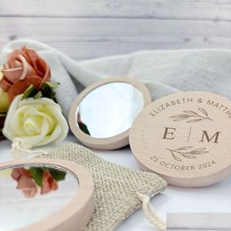 Other Event Party Supplies Personalised Pocket Mirror Custom Wedding Favour For Women Wooden Makeup Guest Gift Souvenir With Burlap Dhsvb