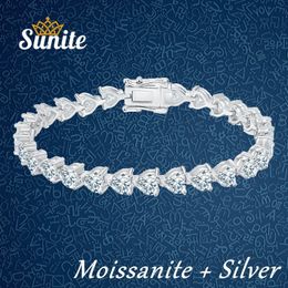 Sunite 0.8ct 0.3ct Diamond Lover Heart Bracelet for Women Girls Sparkling Bangle 925 Sterling Silver Free 240516