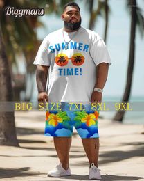 Men's Tracksuits Biggmans Plus Size Set L-9Xl For Summer T-shirt Oversize Hawaii Suit Glasses Floral Tree Pattern Print Large 7XL 8XL