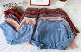 Winter Pajamas Sets For Women Sleepwear Homes Clothing Pajama Home Wear Womens Pyjamas Set Velvet Pants Nightwear Thick Warm 211113425276