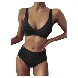 Women's Swimwear Women Striped Push Up High Cut Hight Waist Bikini Set Two Piece Swimsuit Tankini 2024 Bathing Suits