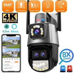 Wireless Camera Kits 9MP three lens WIFI IP camera 4K highdefinition dual screen PTZ camera automatic tracking security CCTV camera 6MP P2P video monitor J240518