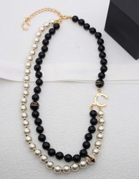 2024 Luxury quality charm choker pendant long chain necklace with white nature shell beads and black color in 18k gold plated have stamp box PS3685B