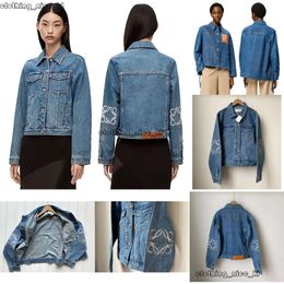 Loewejacket Designer High Quality Luxury Hollow Patch Logo Embroidered Jackets Early Spring Super Versatile Women's Denim Jacket 542