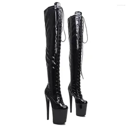 Dance Shoes Lace Up Sexy Model Shows PU Upper 20CM/8Inch Women's Platform Party High Heels Pole Thigh Boots 250